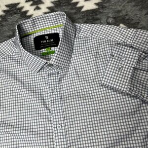 Tom Baine Performance Slim Fit Grid Dress Shirt Blue White XL 17-17.5